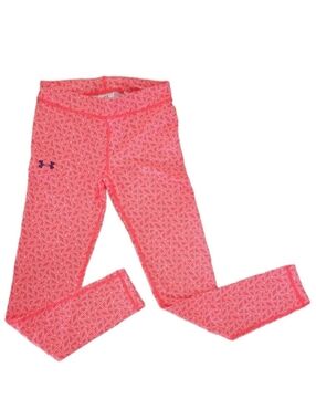 EUC UNDER Armour HeatGear Coral Pink Geometric Leggings Youth Size M Athleisure